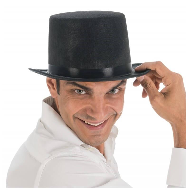 13401 accessoire de deguisement chapeau haut de forme noir feutrine adulte