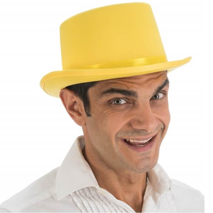 13402 accessoire de deguisement chapeau haut de forme jaune feutrine adulte