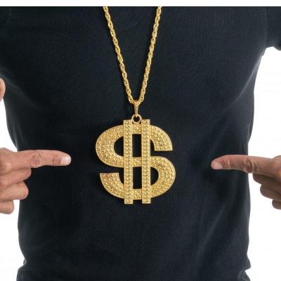 13448 accessoire deguisement pendentif collier dollar rappeur dore or