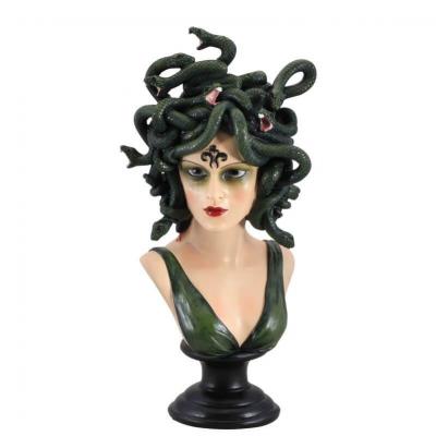 13654 decoration halloween buste femme resine pierre medusa