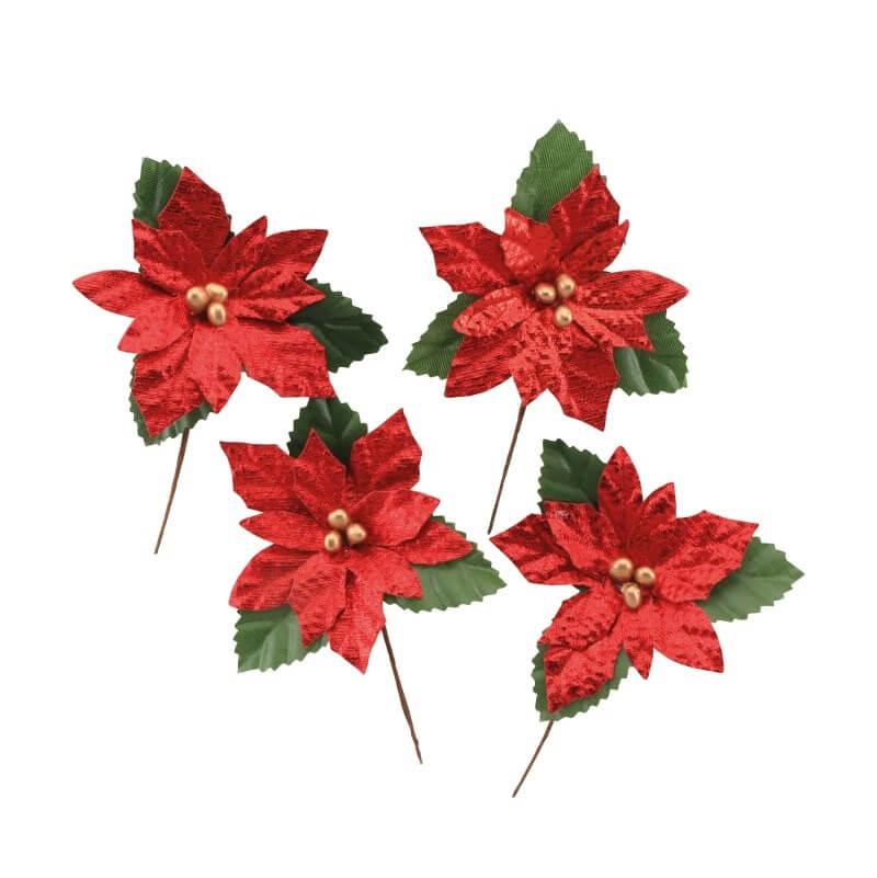 13694 poinsettia sur tige rouge brillant
