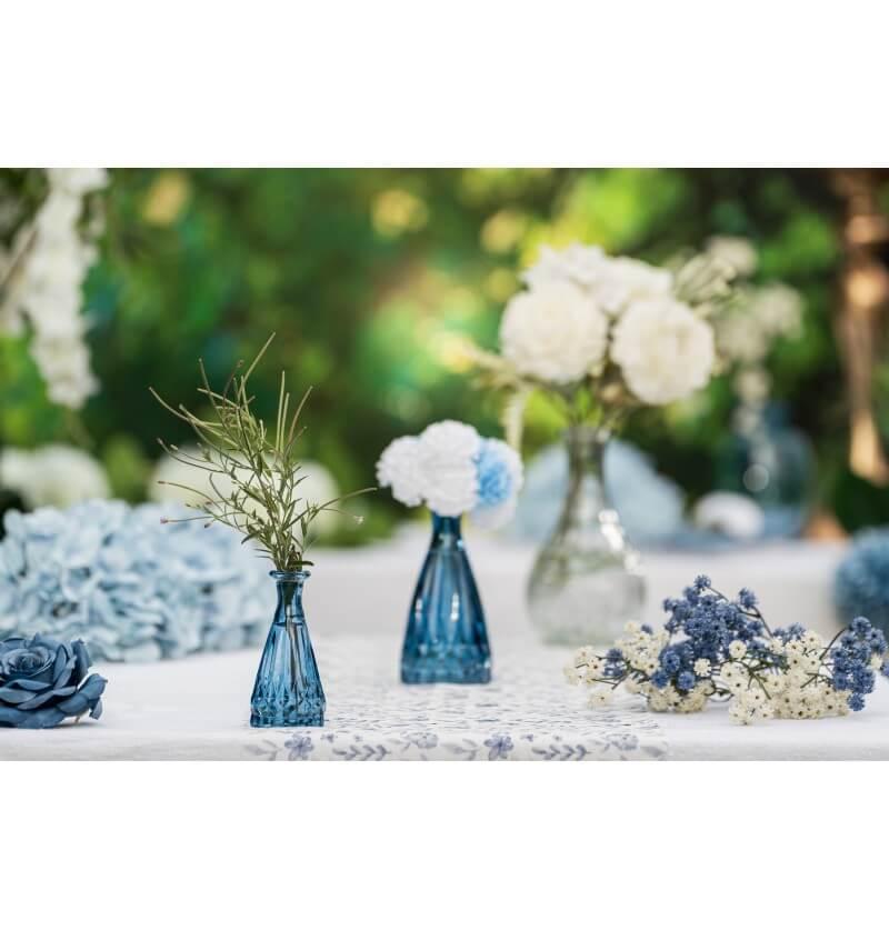 13919 centre de table mini vase alexandrine verre bleu denim