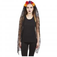 16108 accessoire deguisement halloween serre tete fleur voile day of the dead