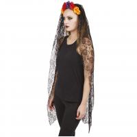 16108 accessoire deguisement halloween serre tete fleurs voile day of the dead