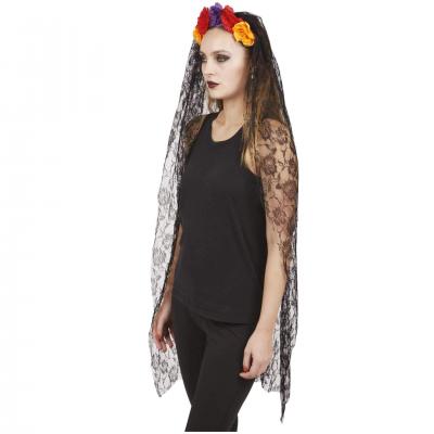 16108 accessoire deguisement halloween serre tete fleur voile day of the dead