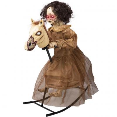 17121 decoration halloween fillette maudite sur cheval a bascule