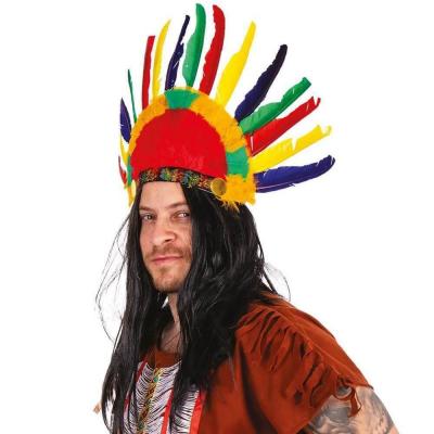 18670 accessoire de deguisement coiffe multicolore indien 14 plumes