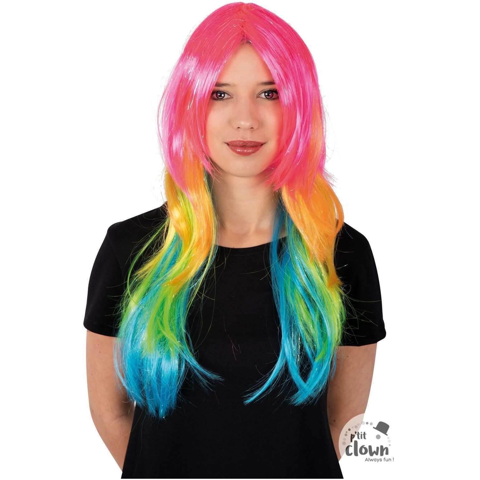 18676 accessoire deguisement perruque longue multicolore
