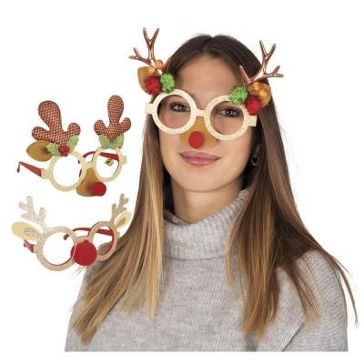 1 Paire de lunettes de Noël avec design Renne et décorations festives REF/20211 Modèle Aléatoire