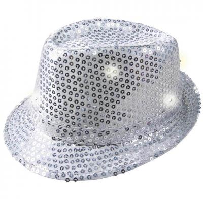 1 Chapeau adulte Borsalino LED argent avec sequins REF/20291 (Accessoire de déguisement)