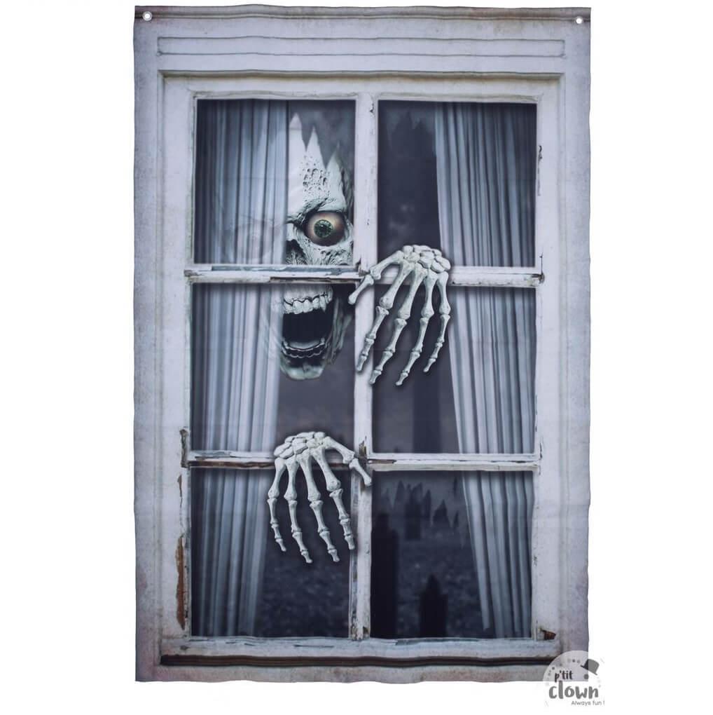 22213 decoration fenetre halloween squelette