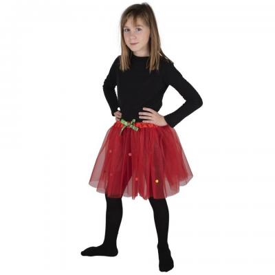 1 Tutu en tulle rouge de Noël enfant avec décoration pompons REF/22365 (accessoire déguisement)