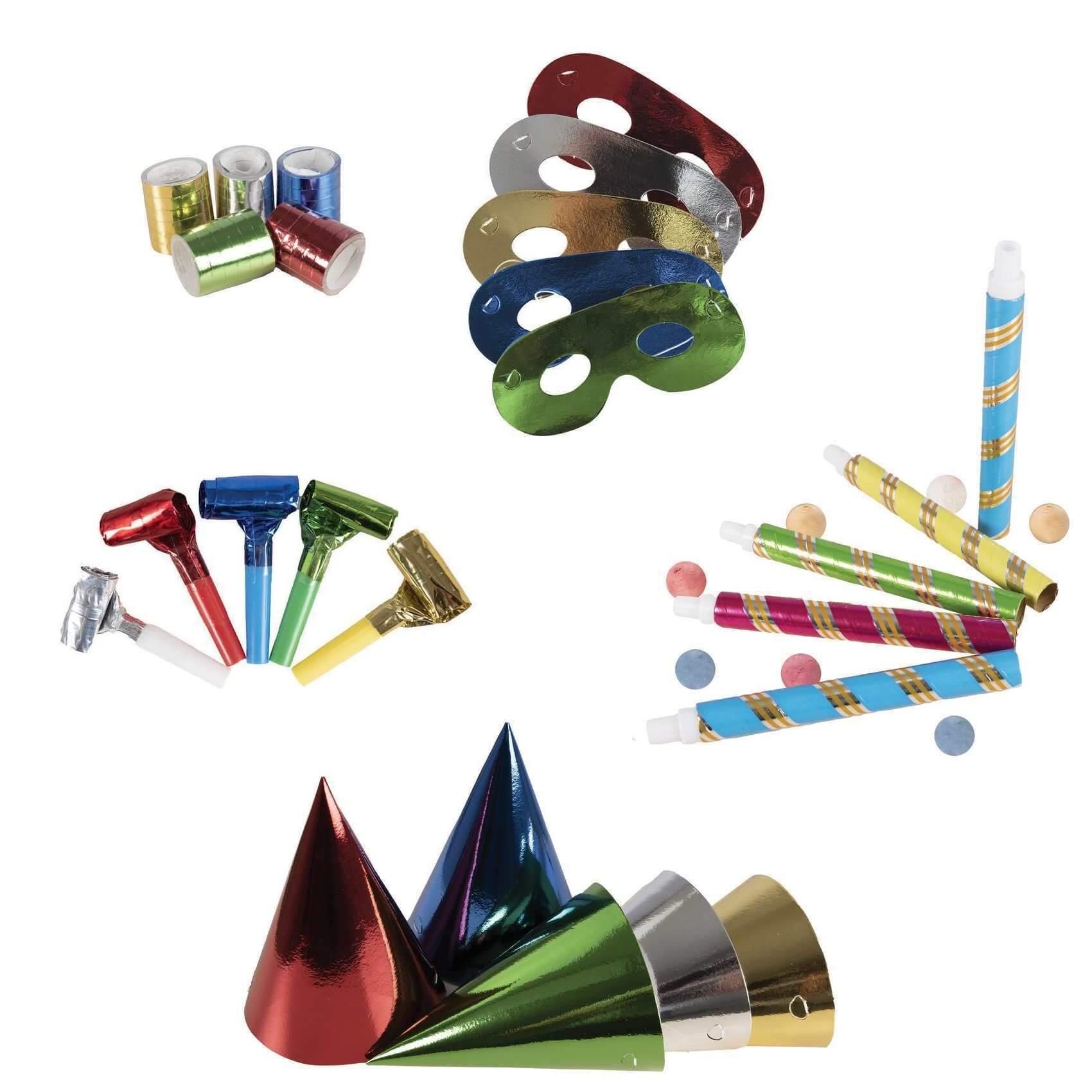 Kit accessoires pour fêtes jeux et animations : chapeaux, serpentins