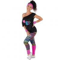 22663 deguisement costume femme annee 80 t shirt legging bandeau guetre