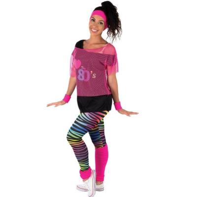 1 T-shirt résille rose fluo pour femme taille adulte unique REF/22666 Thème Disco/Année 80/Fluo