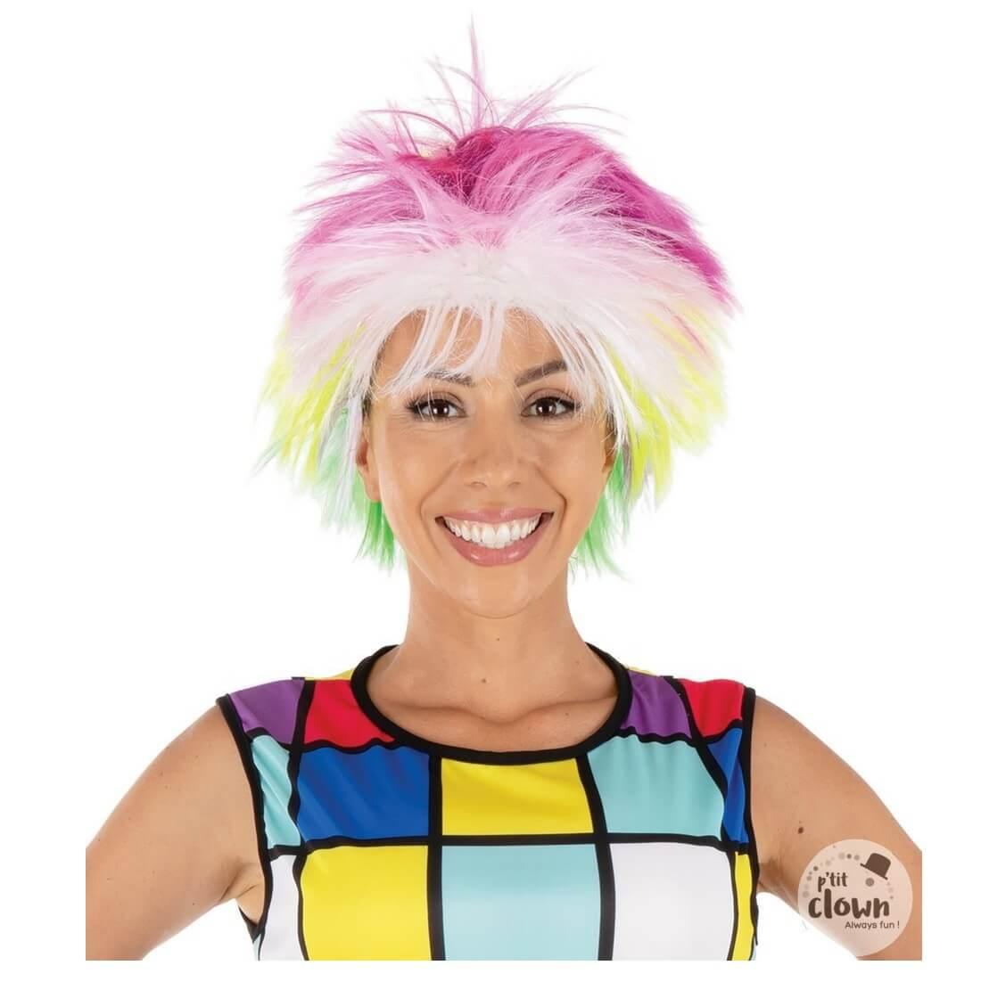 22682 perruque adulte femme multicolore disco fluo annee 80
