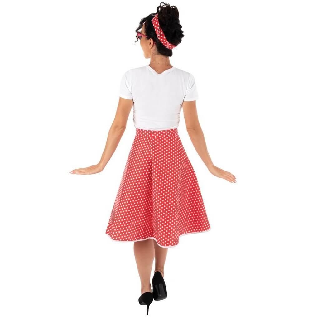 22696 costume deguisement femme annees 50 jupe lunettes bandeau rouge blanc