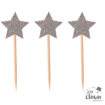 22730 decoration cocktail gateau pique en bois etoile argent