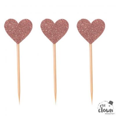 22736 decoration cocktail gateau pique en bois coeur rose gold