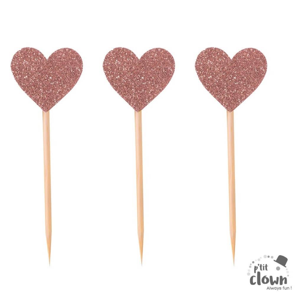 22736 decoration cocktail gateau pique en bois coeur rose gold