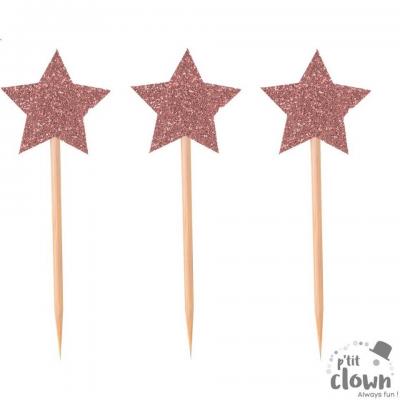 22737 decoration cocktail gateau pique en bois etoile rose gold