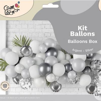 22766 kit decoration 50 ballons nuage argent et blanc