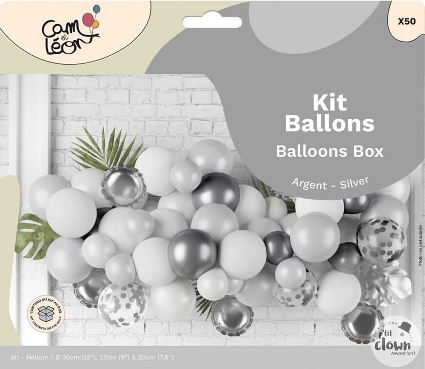 22766 kit decoration 50 ballons nuage argent blanc