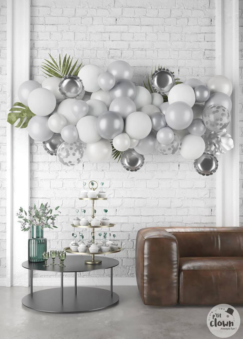 22766 kit decoration 50 ballons nuage argent et blanc