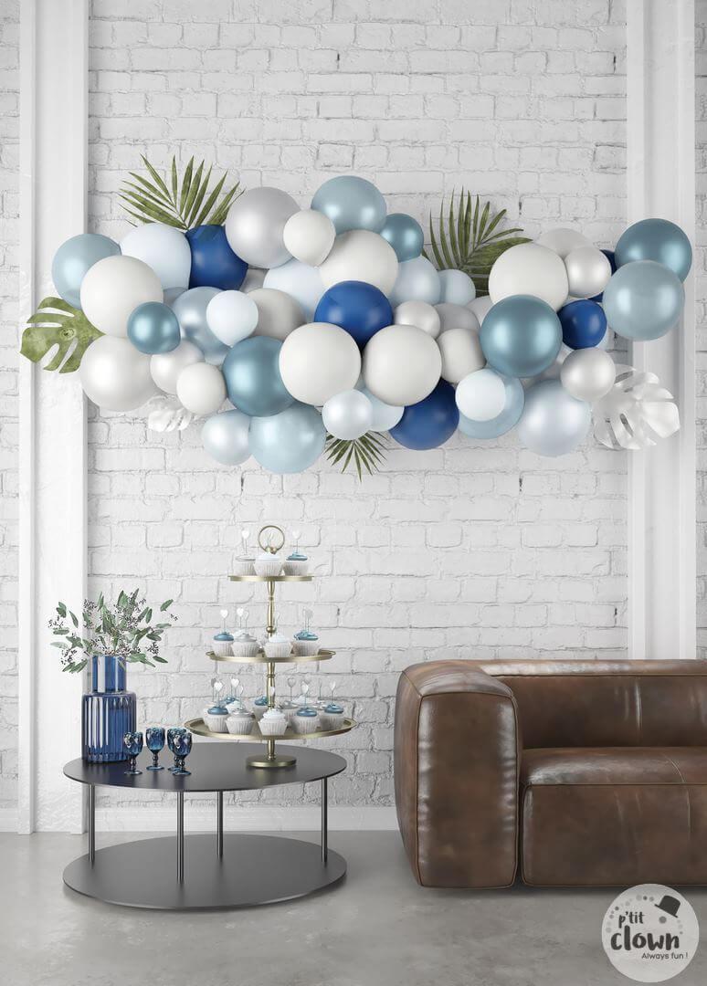 22767 kit decoration de salle ballon nuage bleu argent blanc clair royal
