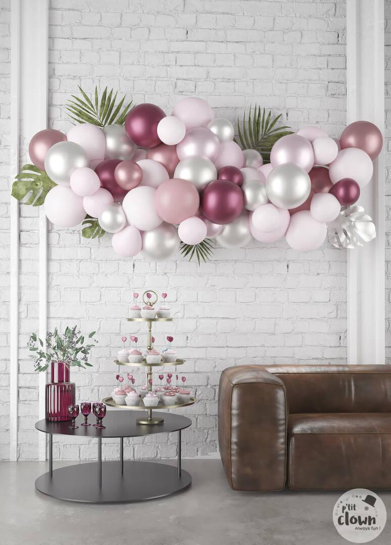22770 kit decoration ballon nuage rose prune et blanc