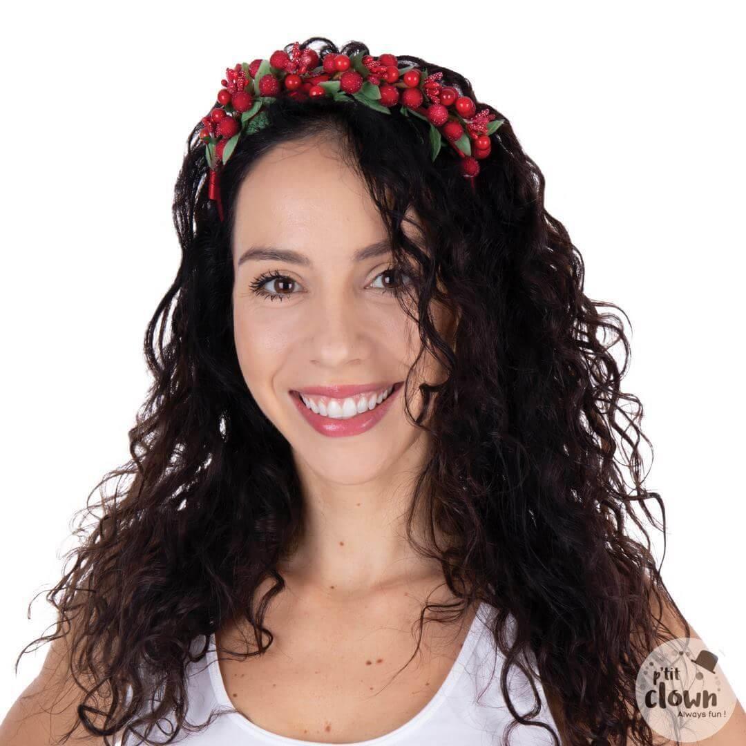 22778 accessoire deguisement serre tete noel baies rouges decoratifs