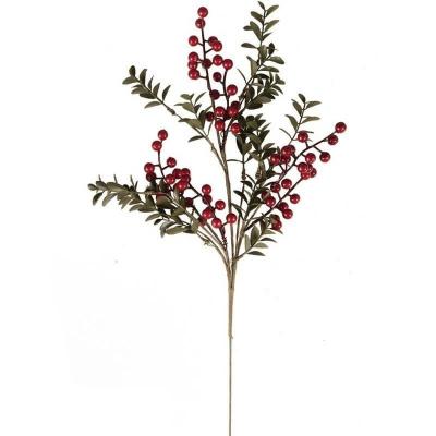 22870 decoration interieur noel pique vegetal avec baies rouges et feuillages