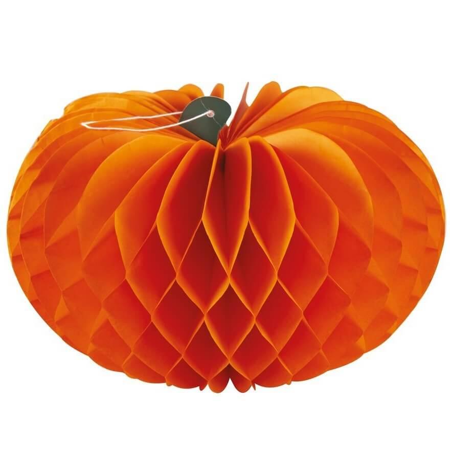23150 decoration de salle halloween citrouille alveolee orange papier