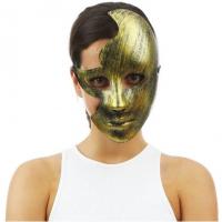 23382 accessoire de deguisement femme masque dore or visage brise