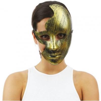 23382 accessoire de deguisement masque dore or visage brise