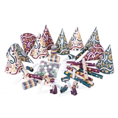 23444 kit cotillon multicolore 10 personnes chapeau sarbacane serpentin boule sifflet sans gene en sachet