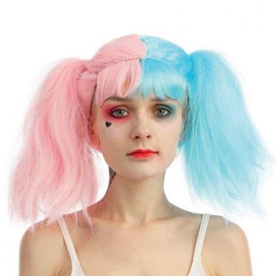 23615 accessoire deguisement perruque adulte arlequin couette rose et bleu