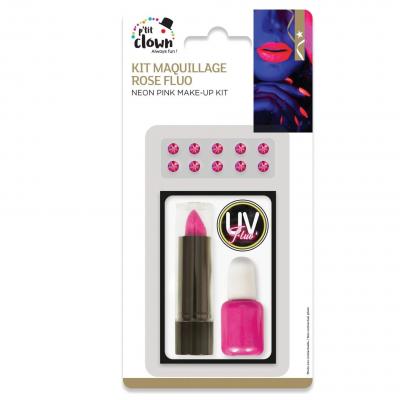 23876 kit maquillage vernis a ongles strass rouge a levres rose fluo