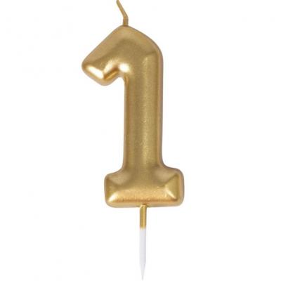 23931 bougie anniversaire doree or metallique chiffre 1