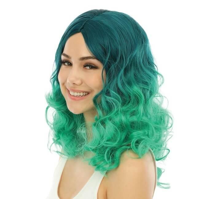 24010 accessoire deguisement adulte perruque longue bouclee verte