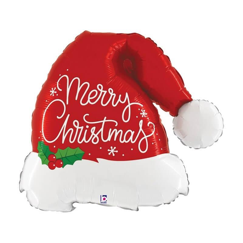 25233 ballon aluminium bonnet du pere noel merry christmas