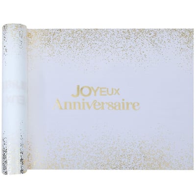 28 magasin pas de calais rouleau chemin de table joyeux anniversaire blanc et dore or metallique