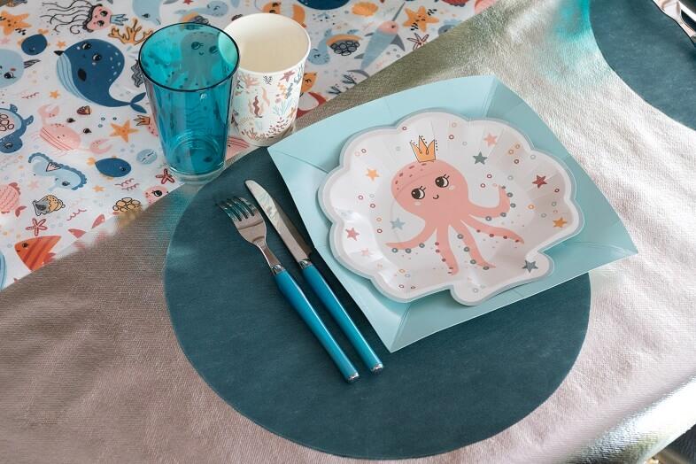 2812 decoration set de table rond bleu canard intisse