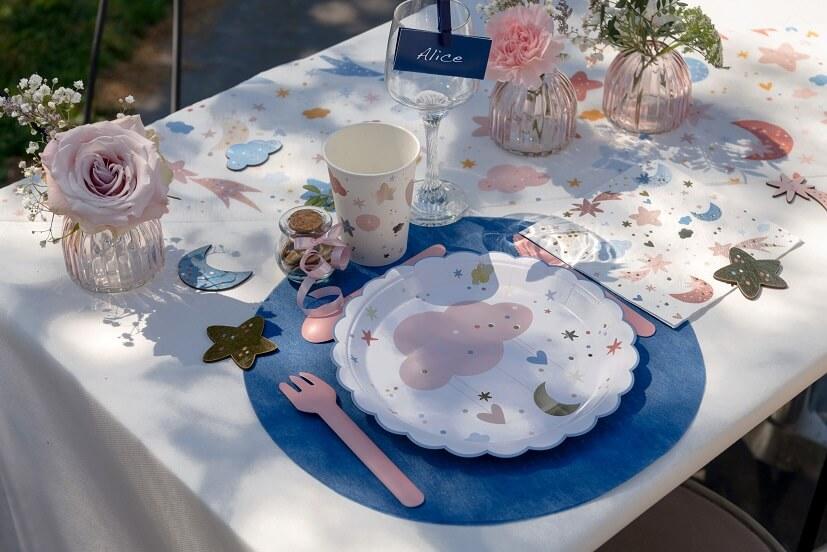 2812 decoration set de table rond intisse bleu marine