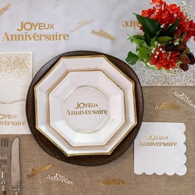 29 boutique pas de calais serviette de table papier blanche et doree or metallisee joyeux anniversaire
