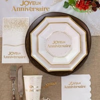 29 magasin pas de calais serviette de table papier blanche et doree or metallisee joyeux anniversaire