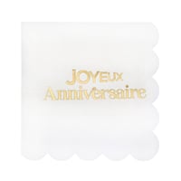 30 serviette cocktail blanche et doree or metallisee joyeux anniversaire