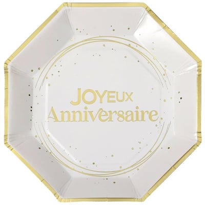 31 boutique pas de calais decoration joyeux anniversaire blanc or metal grande assiette carton