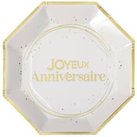 32 boutique pas de calais decoration joyeux anniversaire blanc or metal petite assiette carton