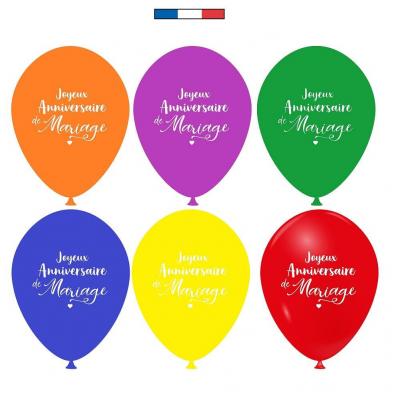 10 Ballons multicolores pour anniversaire de mariage en latex biodégradable de 30cm REF/32017 Fabrication française